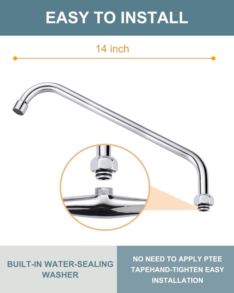IVIGA G3/4 Internal Thread Commercial Faucet Swivel Spout Replacement: 14“ Add-on Swing Nozzle Spout - Chrome Polished Spout Replacement Part For Commercial Kitchen Sink Faucet - 1.8gpm/ 2.2gpm Aerator - Image 4